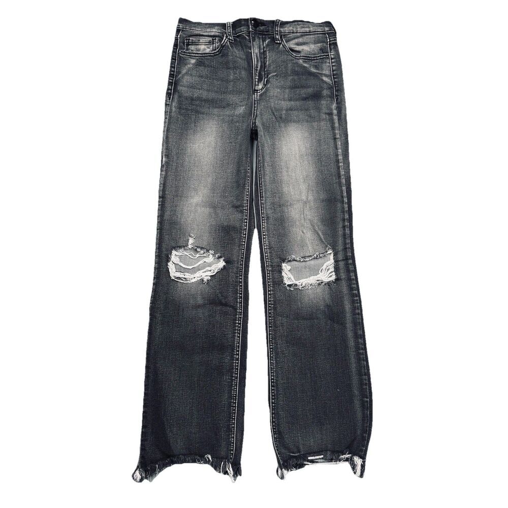 Sneak Peek High Rise Ankle Jeans 7/28 (28x26.5) Gray Charcoal Distressed Juniors